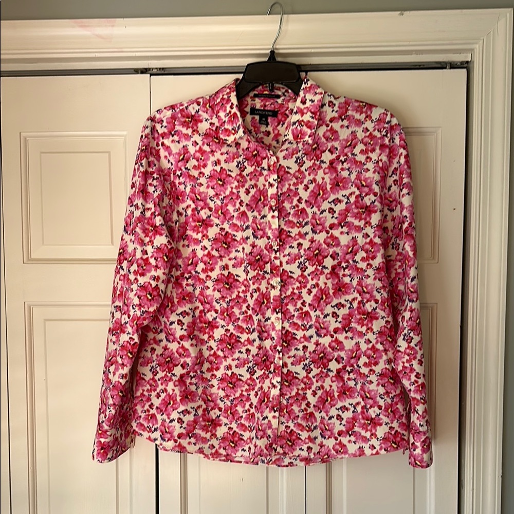 Lands' End Vibrant Floral Shirt in Pink and White